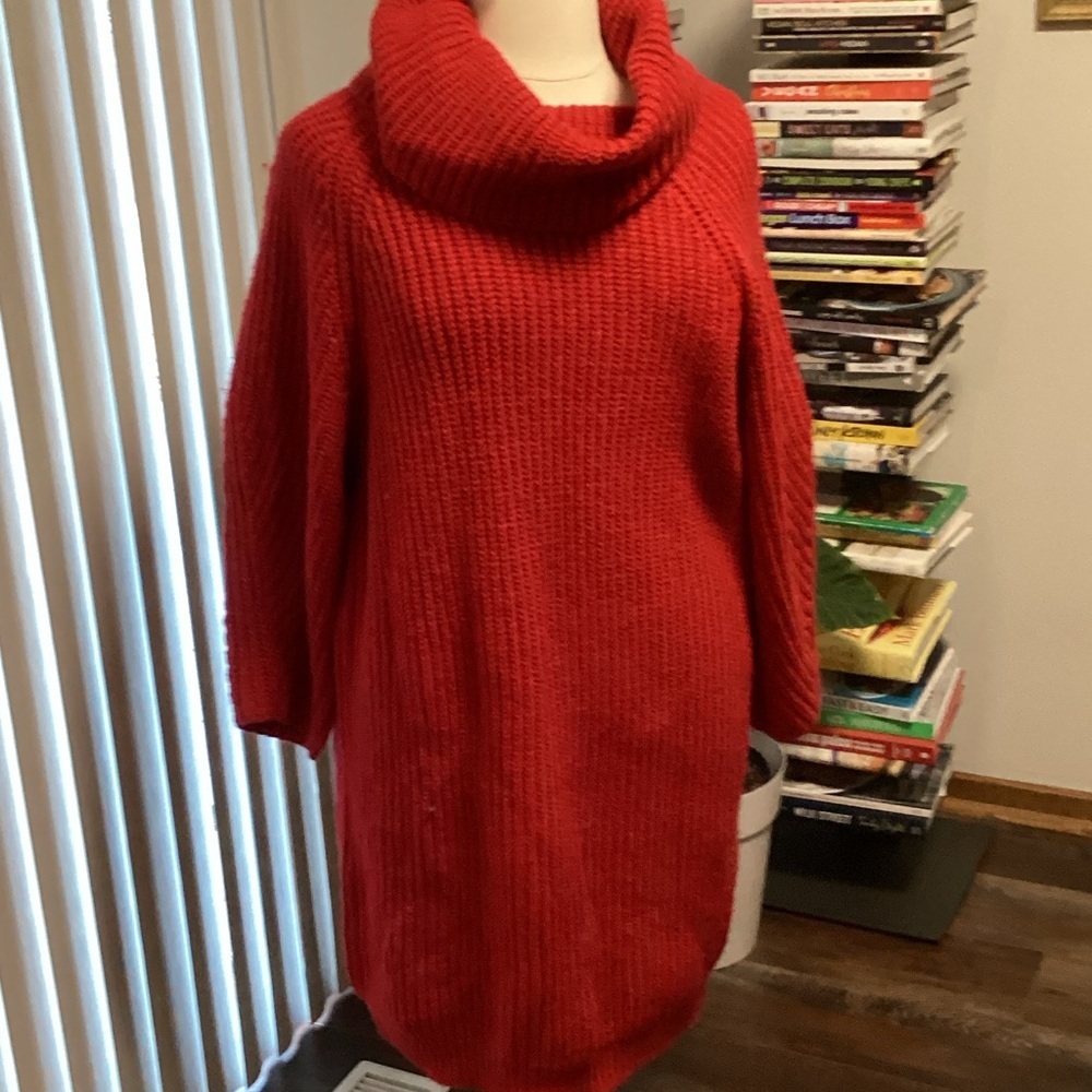 Cozy Red Turtleneck Sweater Dress